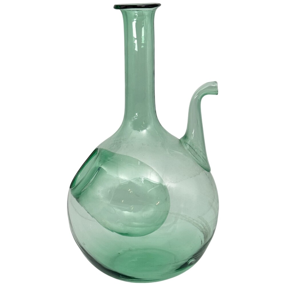 Wine Decanter Ice Chamber Green Glass Hand Blown VTG READ